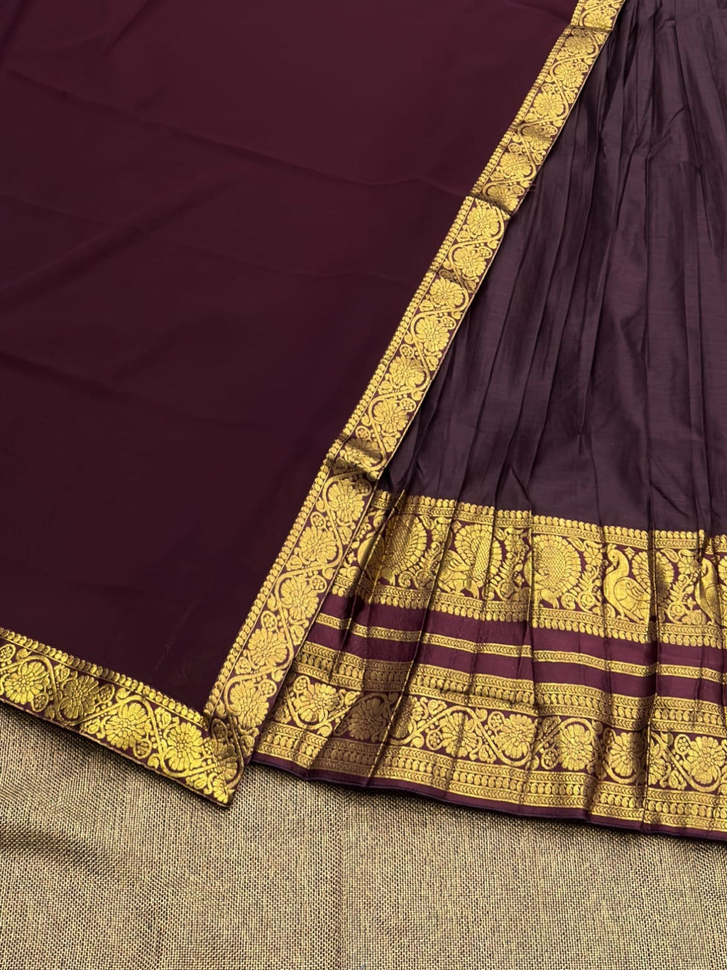 Coffee Brown Half Saree Set with Zari Work and Georgette Dupatta
