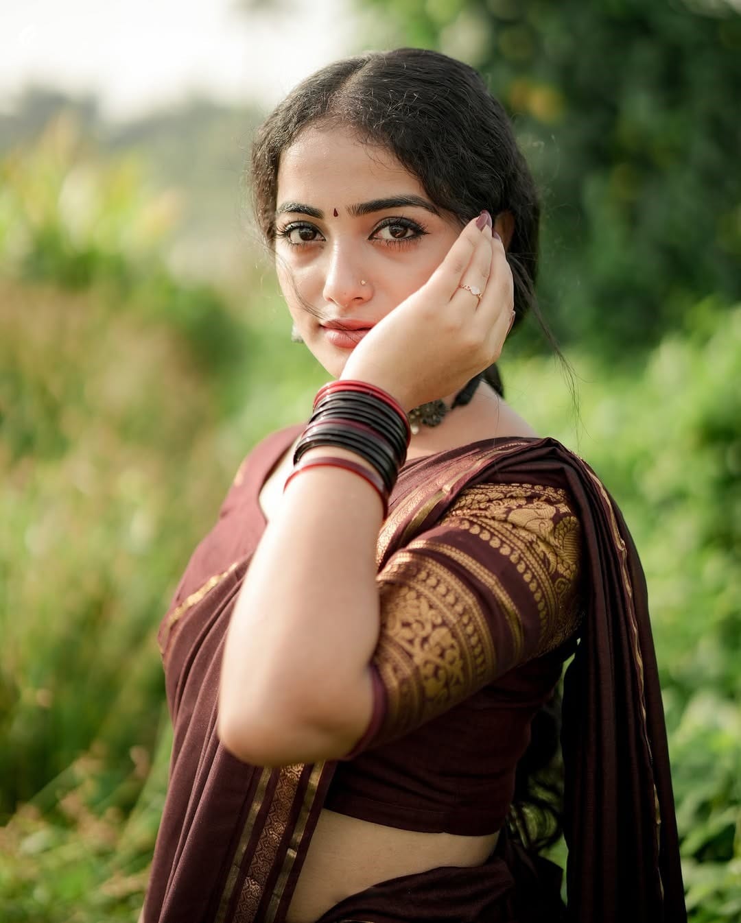 Coffee Brown Half Saree Set with Zari Work and Georgette Dupatta