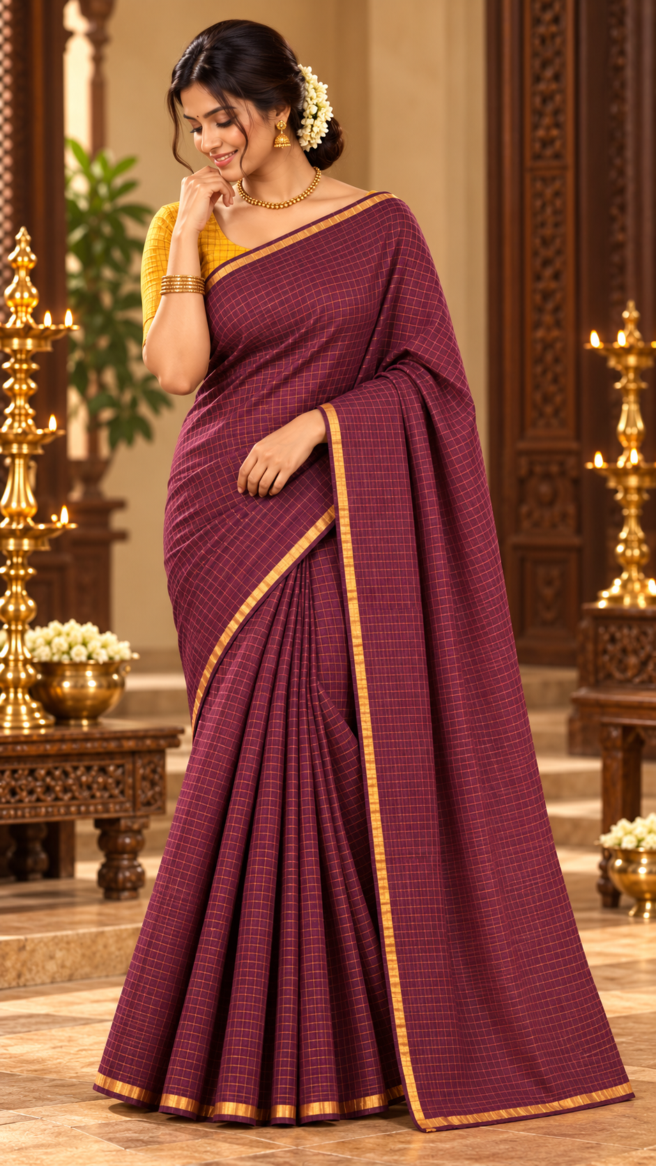 Premium Maroon and Mustard Yellow Contrast Pendax Sungudi Pure Cotton Saree