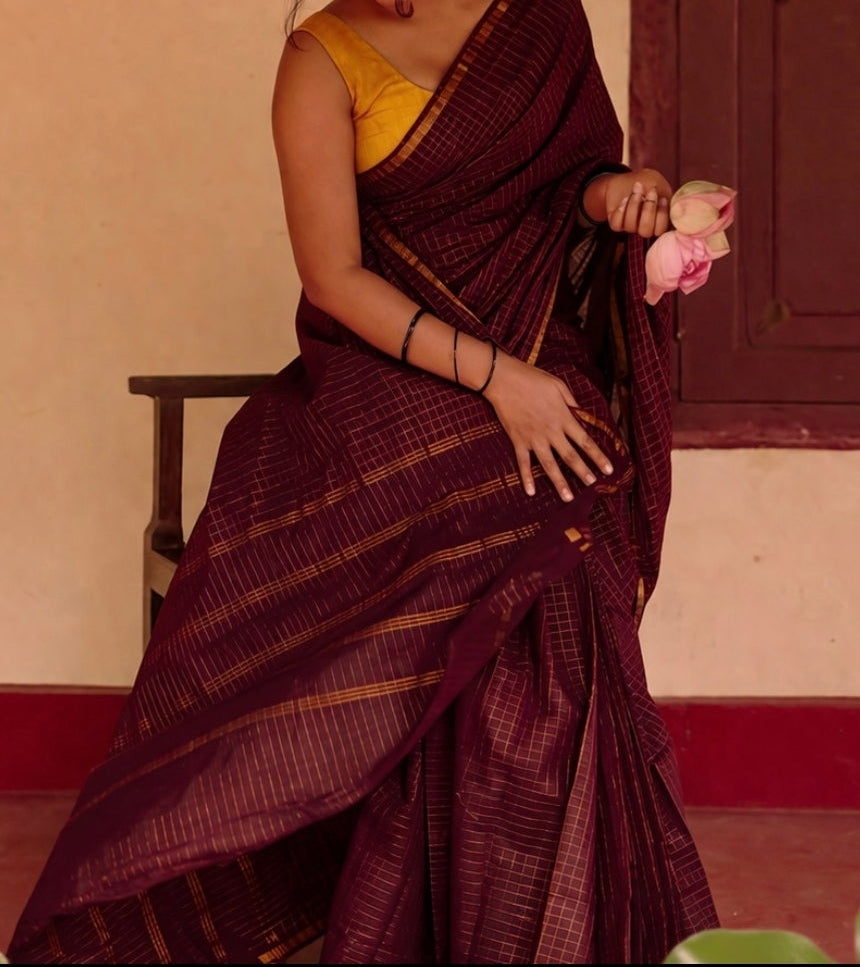 Premium Maroon and Mustard Yellow Contrast Pendax Sungudi Pure Cotton Saree