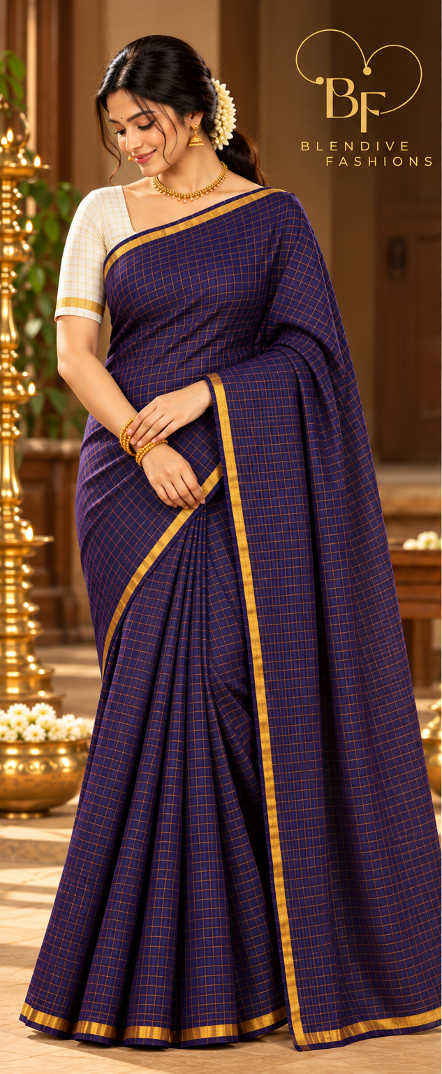 Premium Indigo and White Contrast Pendax Sungudi Pure Cotton Saree