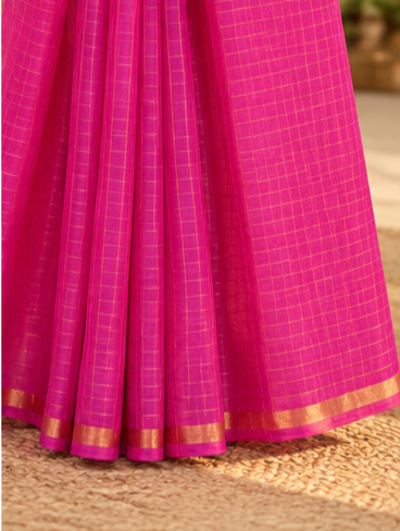 Premium Rani Pink and Blue Contrast Pendax Sungudi Pure Cotton Saree