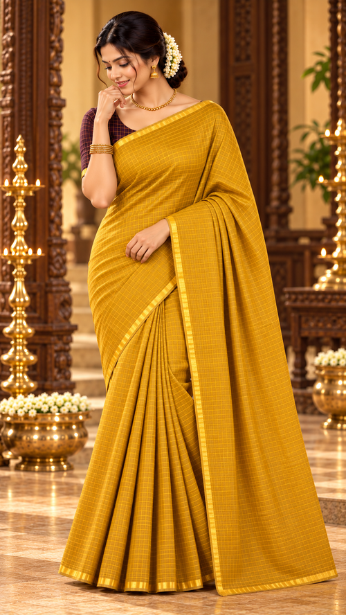 Premium Mustard Yellow and Maroon Contrast Pendax Sungudi Pure Cotton Saree