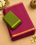 Premium Magenta and Olive Green Contrast Pendax Sungudi Pure Cotton Saree