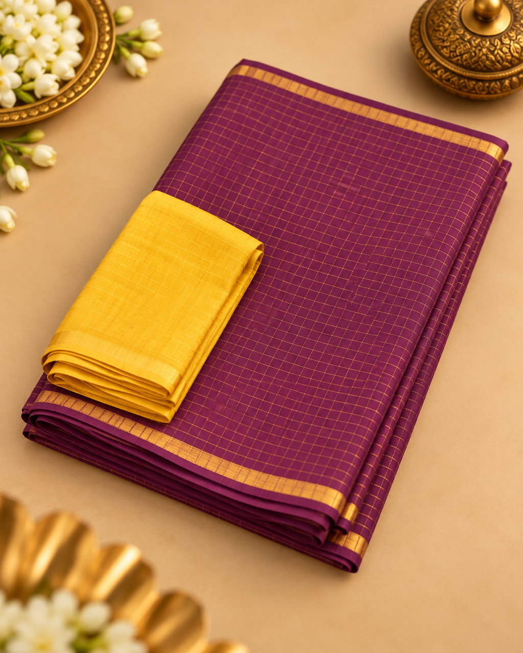 Premium Maroon and Mustard Yellow Contrast Pendax Sungudi Pure Cotton Saree