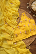 Sunlit Bloom | Yellow Georgette Saree with Hand-Embroidered Floral Butti