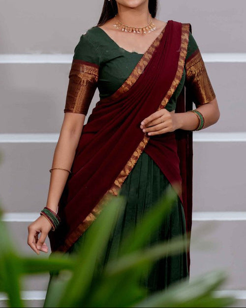 Kanchi Cotton Half Saree Set with Zari Work and Georgette Dupatta