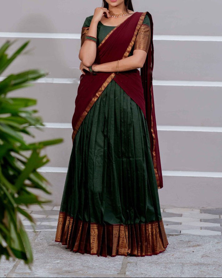 Kanchi Cotton Half Saree Set with Zari Work and Georgette Dupatta