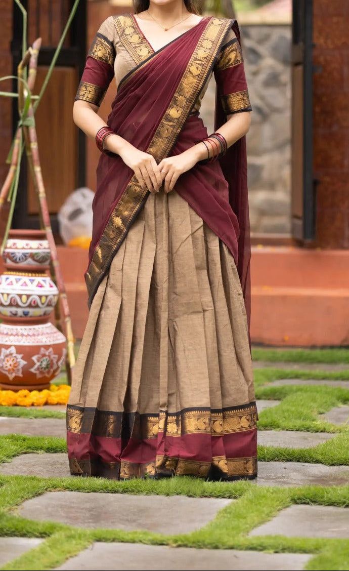 Kanchi Cotton Half Saree Set with Zari Work and Georgette Dupatta