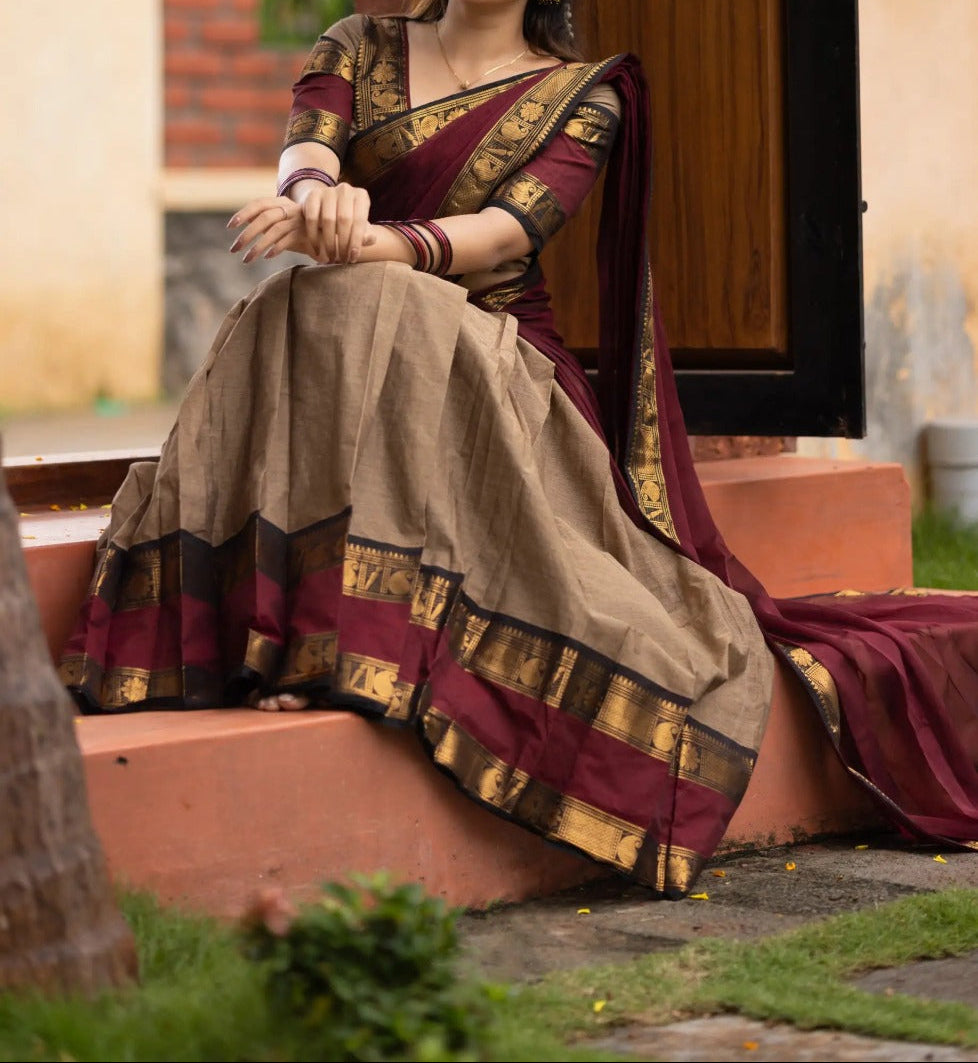 Kanchi Cotton Half Saree Set with Zari Work and Georgette Dupatta