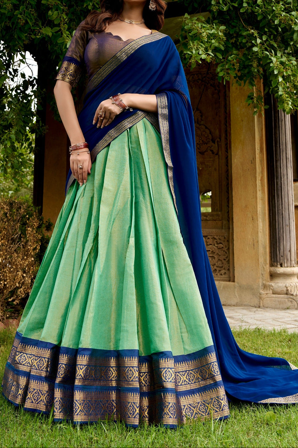 Kanchi Style Zari Weaving Lehenga