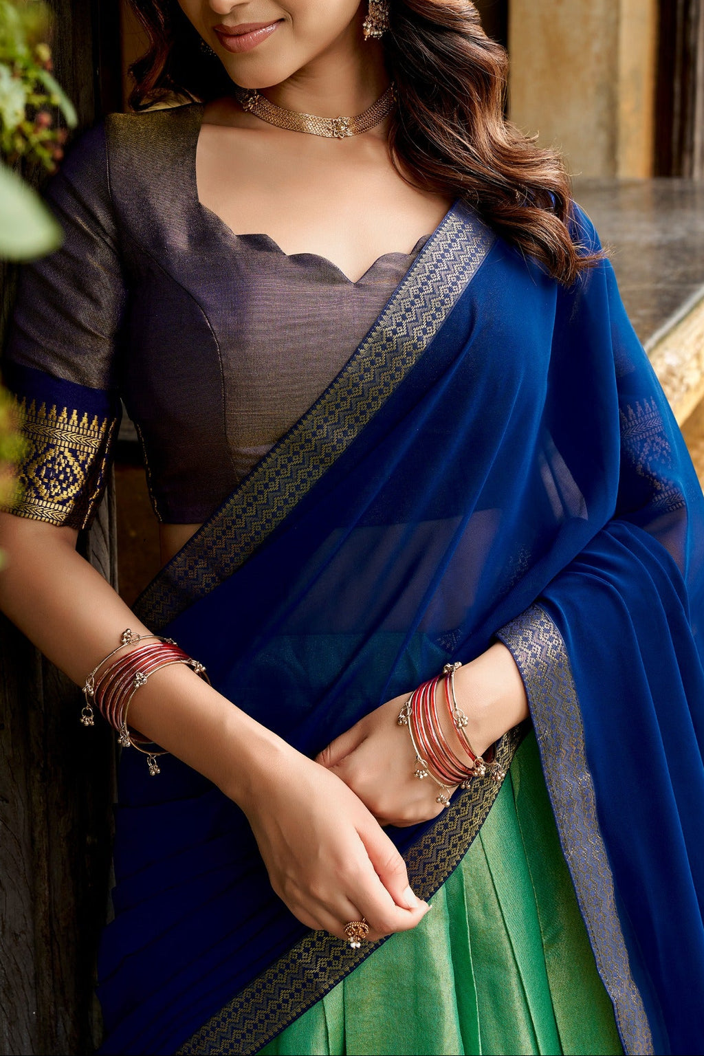 Kanchi Style Zari Weaving Lehenga
